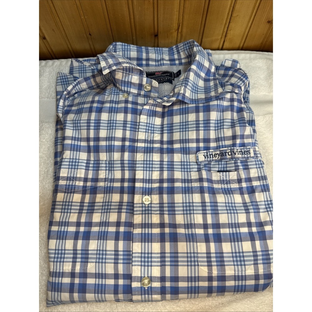 Vineyard Vines Performance Mens Blue Plaid Harbor Shirt Large Vented Long Sleeve